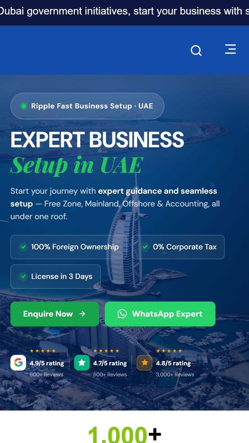 Ripple Fast Business Setup — mobile website