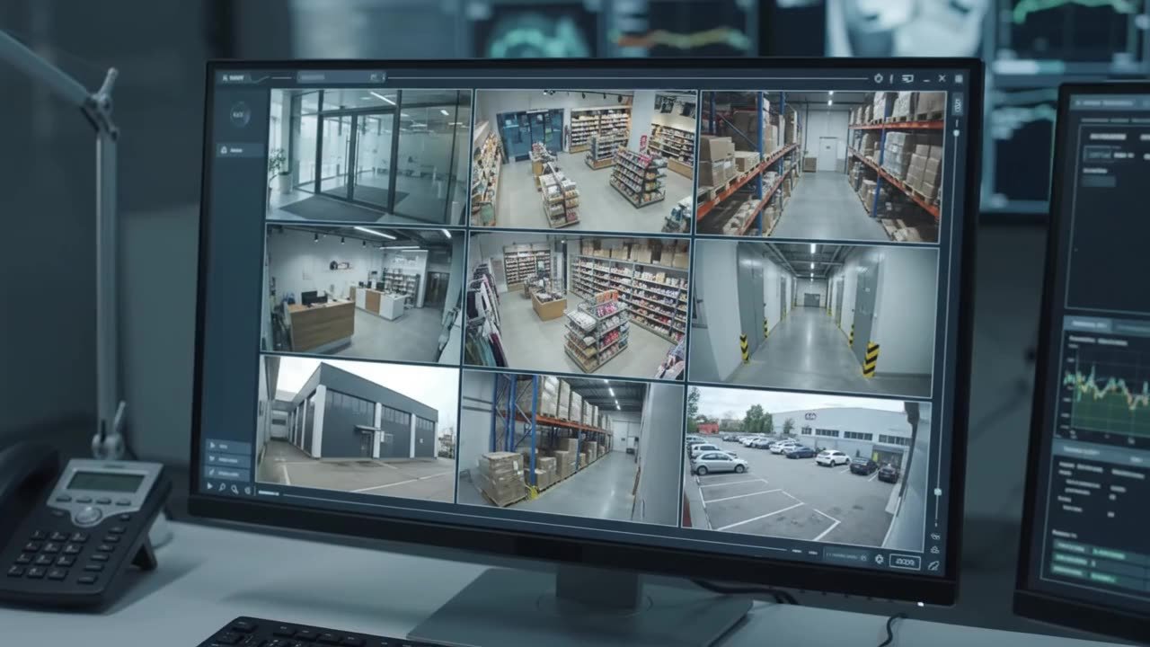 BrandVexo live surveillance monitoring dashboard showing multiple camera feeds